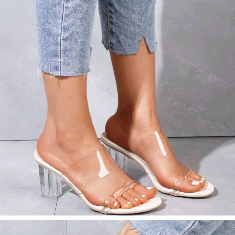 Clear Chunky Heeled Mules